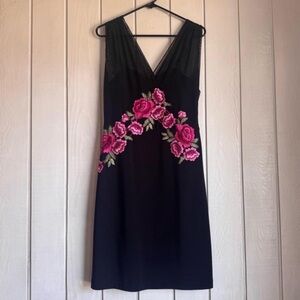Joseph Ribkoff Black Floral Embrodiered Midi Dress